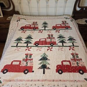 Festive Red Truck and Tree Quilt Throw